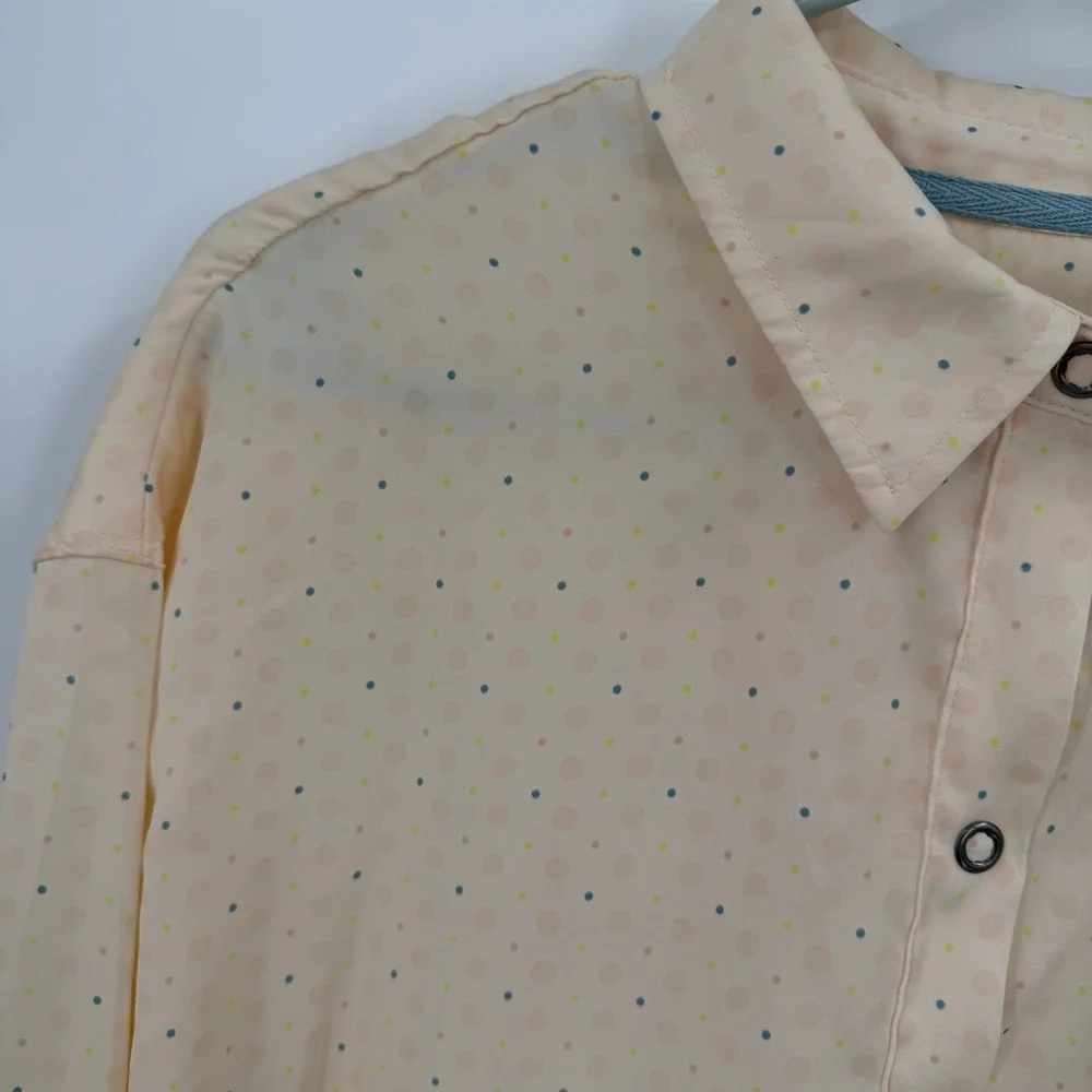 We The‎ Free Polka Dot Snap Button Shirt Women's Medium Peach Polyester - Picture 2 of 8